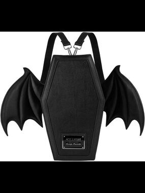 KILLSTAR Sickly Sweet Faux Leather Coffin Shape Bat Wing Back Pack Purse